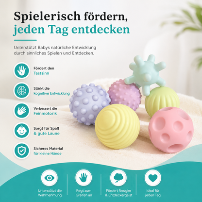 Sensorik Baby Bälle Satz – 6 weiche Montessori Tastbälle