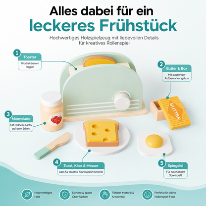 Holz Toaster Spielzeug für Kinder – Montessori Frühstücks-Satz