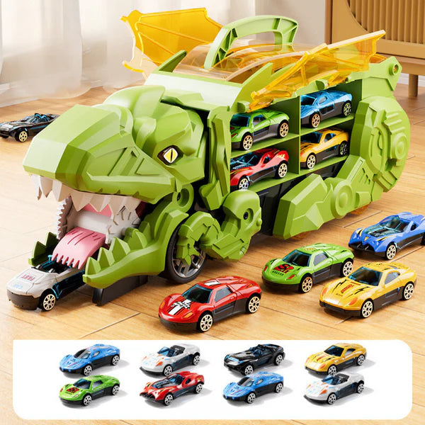 T-Rex Truck mit Rennbahn – Dinosaurier & Autos in Einem!
