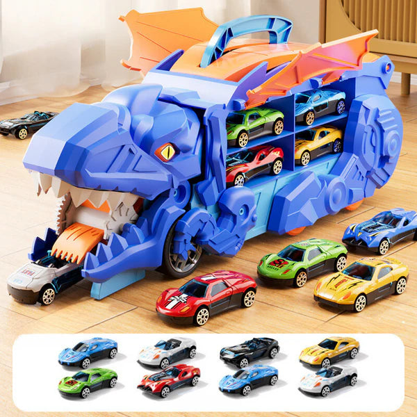 T-Rex Truck mit Rennbahn – Dinosaurier & Autos in Einem!