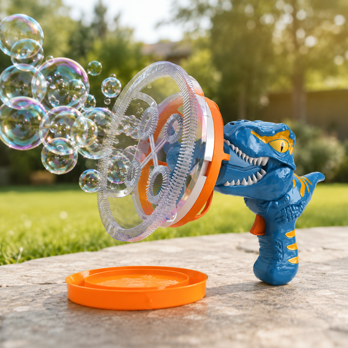 Dino Seifenblasen-Blaster für Kinder mit automatischer Blasenfunktion Blau