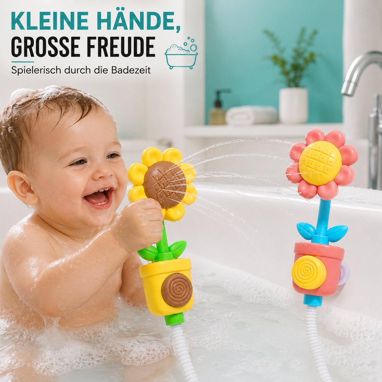 Baby Duschspielzeug Sonnenblume – Wassersprinkler & Badekugel