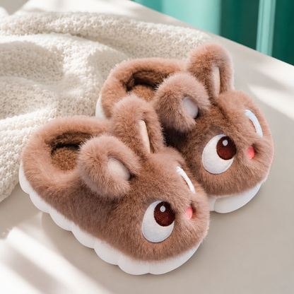 Flauschige Hase-Hausschuhe für Kinder – warm & bequem Braun