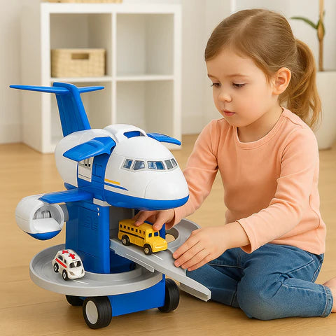 Großes Flugzeug Parkhaus mit Autos & Musik – Geschenk für Kids