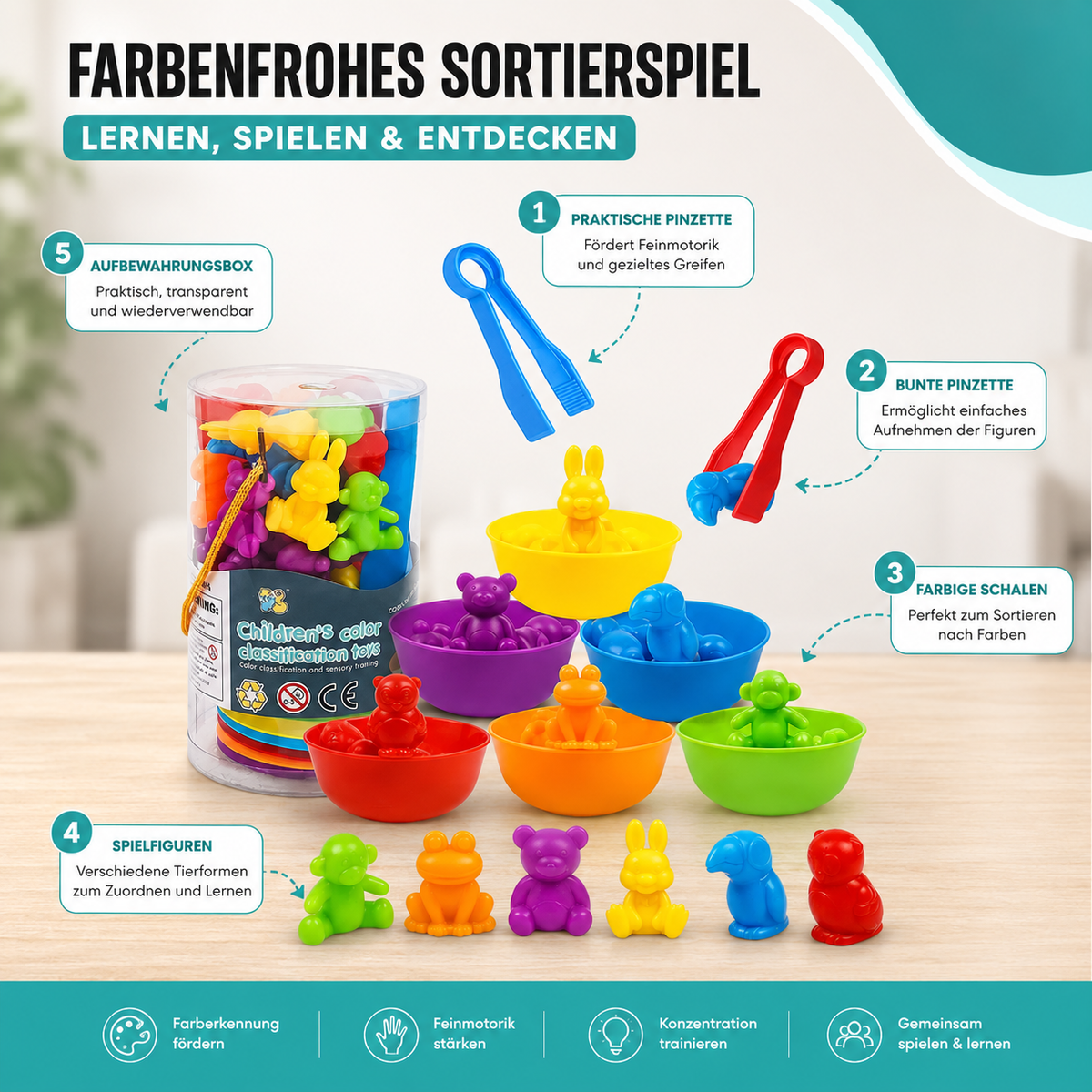 Montessori Regenbogen-Tiere – Sortieren, Zählen & Lernen
