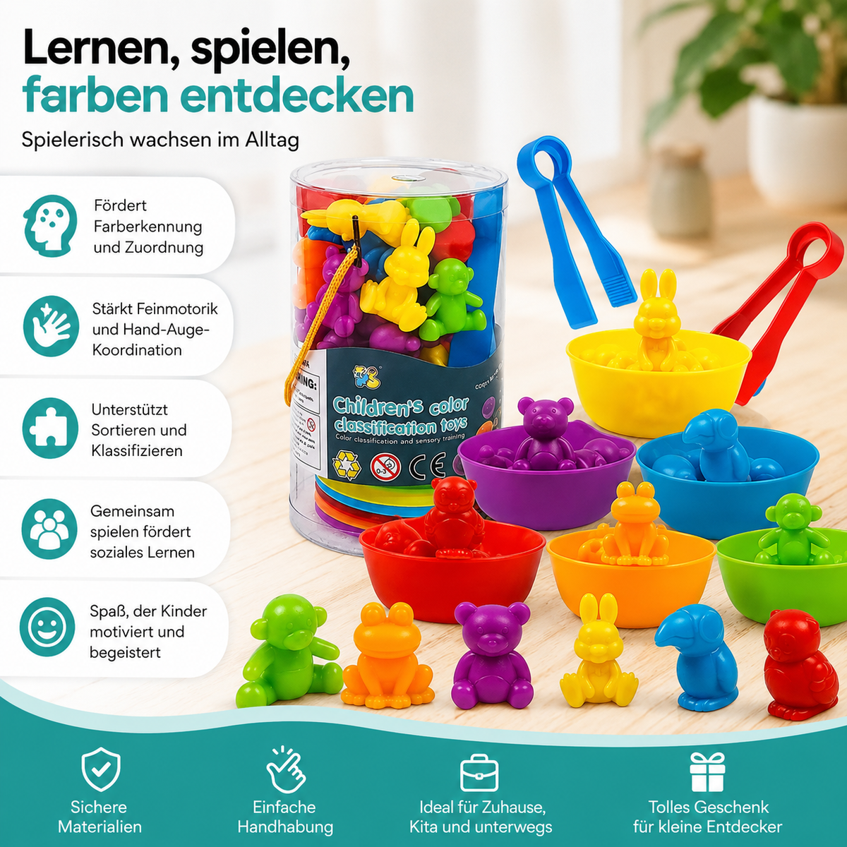 Montessori Regenbogen-Tiere – Sortieren, Zählen & Lernen