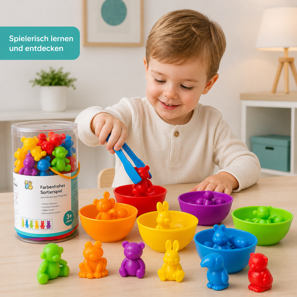 Montessori Regenbogen-Tiere – Sortieren, Zählen & Lernen