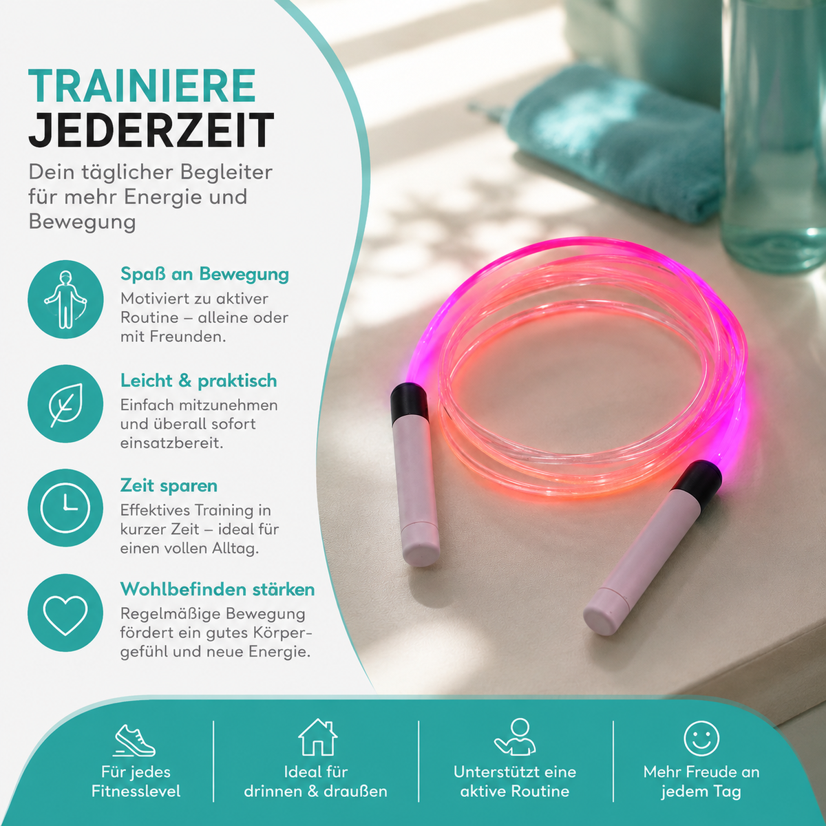 LED Springseil für Kids & Erwachsene – Leuchtender Fitness-Spaß