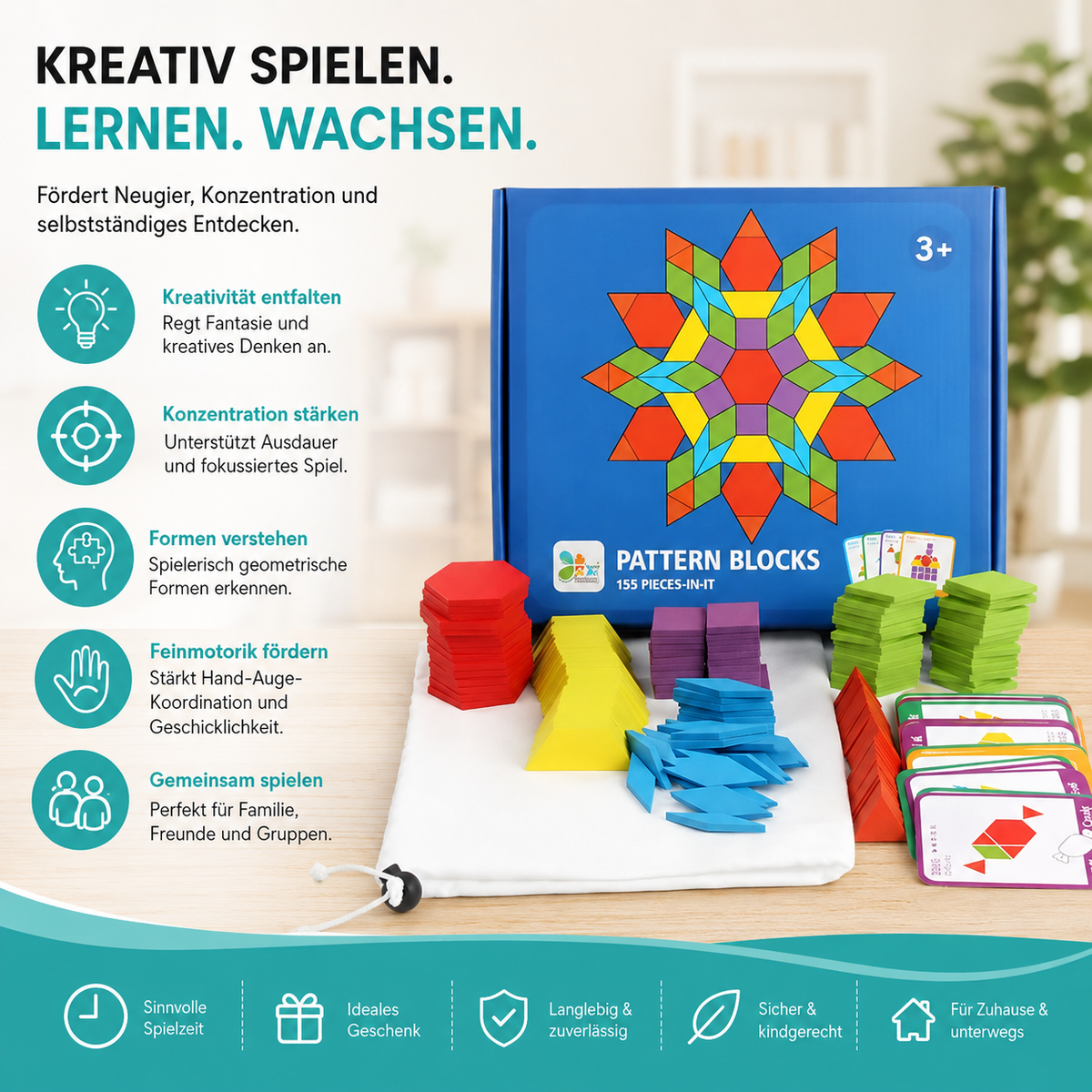 155-teiliger Montessori Holzpuzzle Satz – Lernen & Spielen
