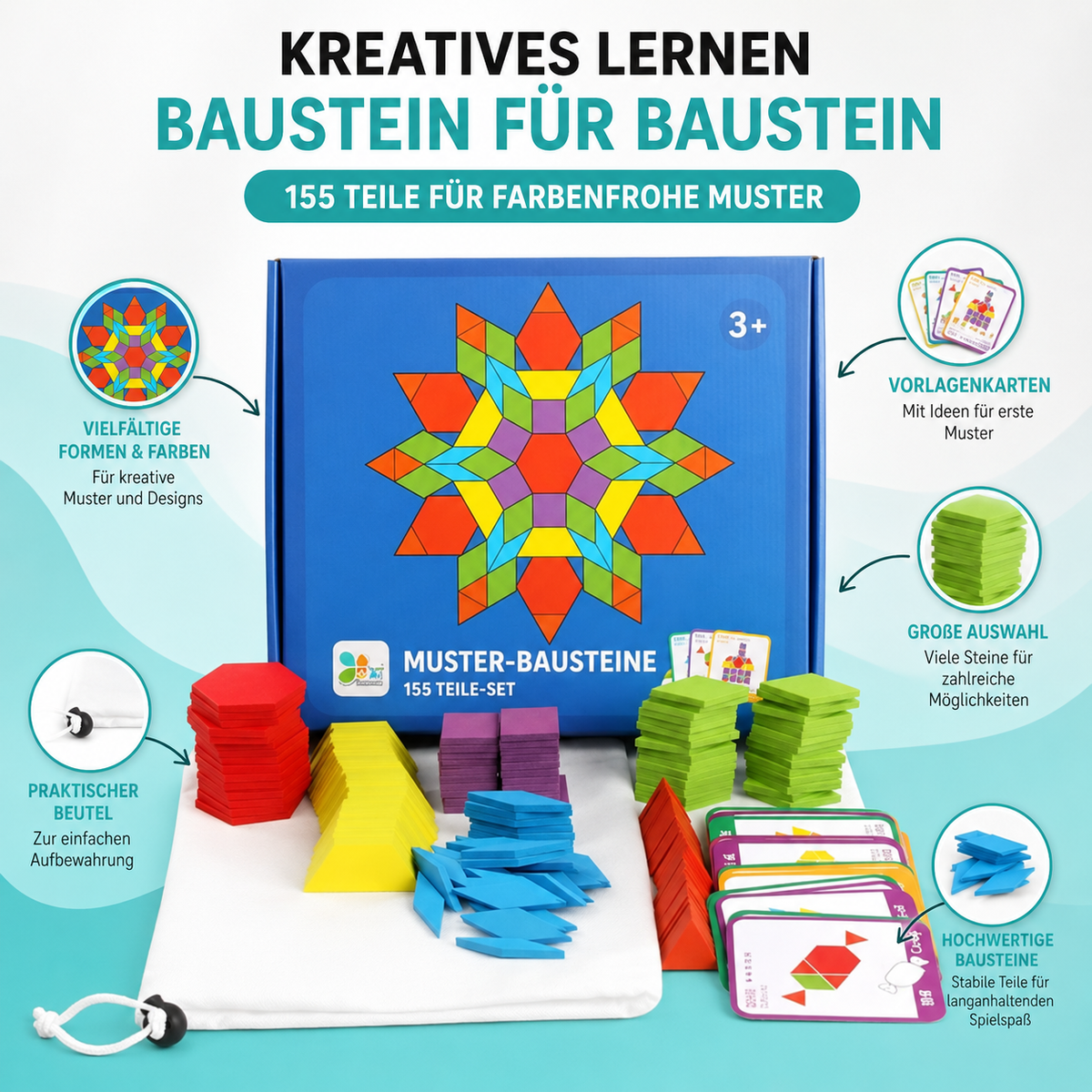 155-teiliger Montessori Holzpuzzle Satz – Lernen & Spielen