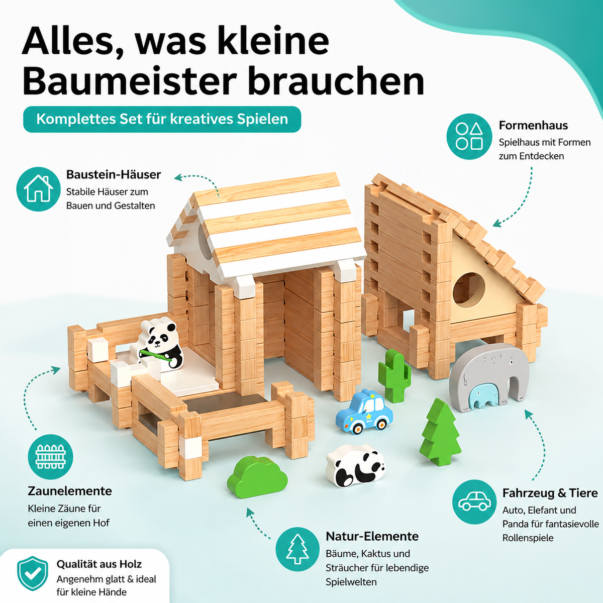Montessori Holzbausteine-Hausbau-Set für Kinder