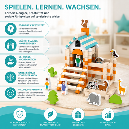 Montessori Holzbausteine-Hausbau-Set für Kinder