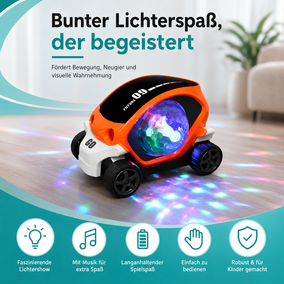 Leuchtende Krabbel-Schnecke mit Musik & Licht für Babys
