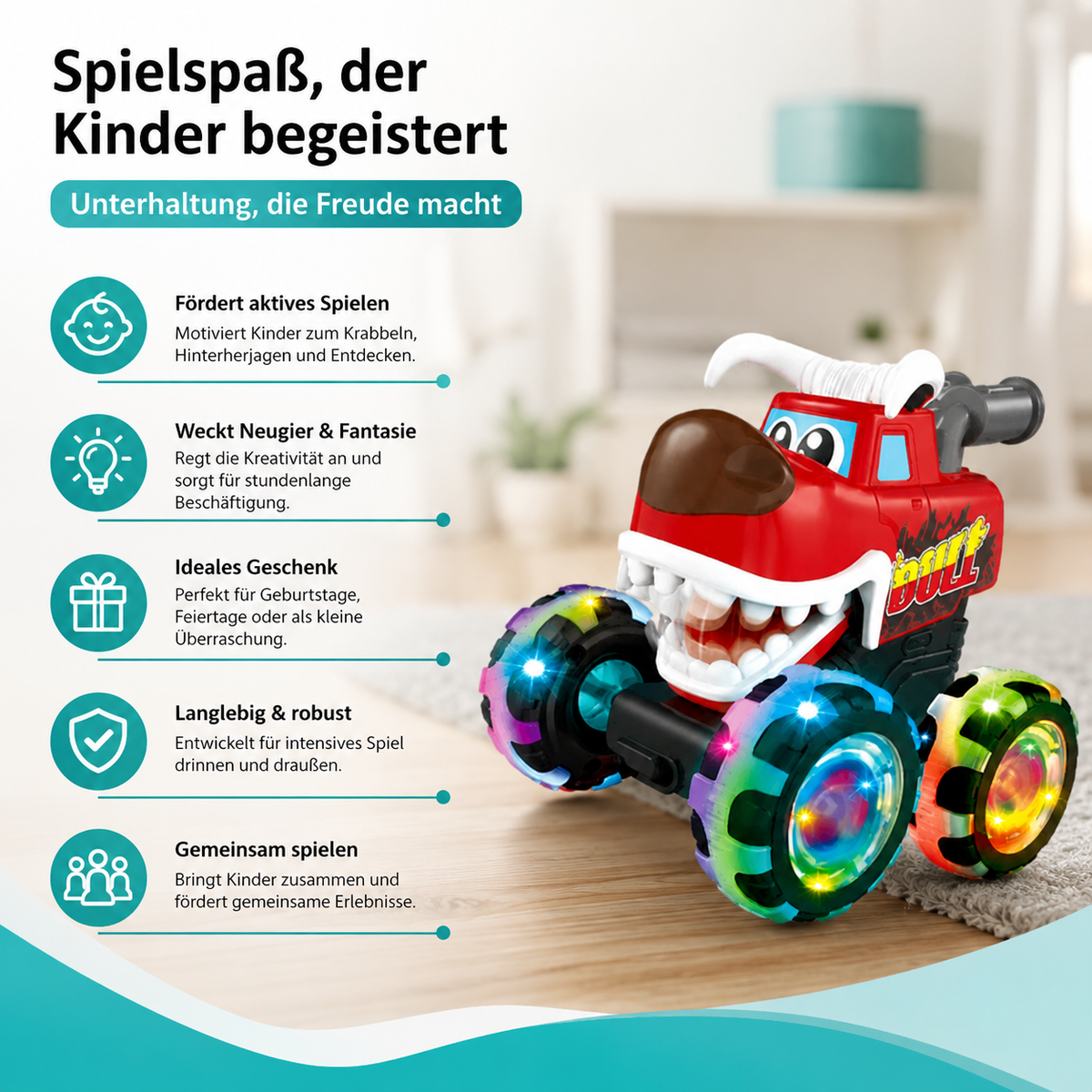 Leuchtender Monster-Truck mit Rückziehantrieb für Kinder
