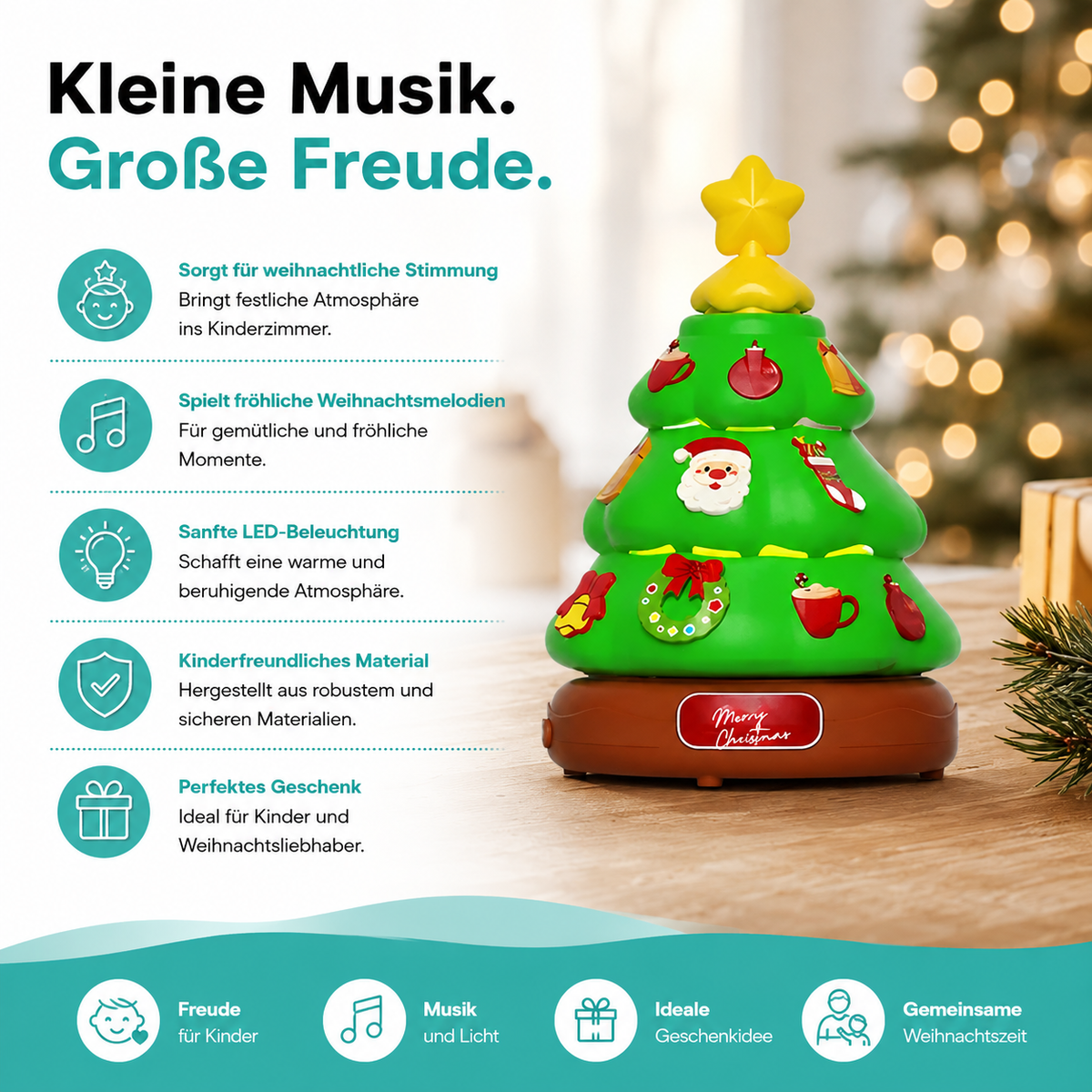 Magische Weihnachtsbaum Musikbox mit Seifenblasen & Licht