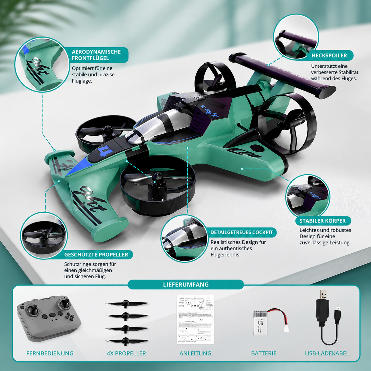 2-in-1 RC Flugzeug & Drift-Auto – Aktion in der Luft & Bin Boden