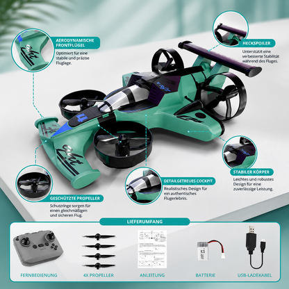 2-in-1 RC Flugzeug & Drift-Auto – Aktion in der Luft & Bin Boden
