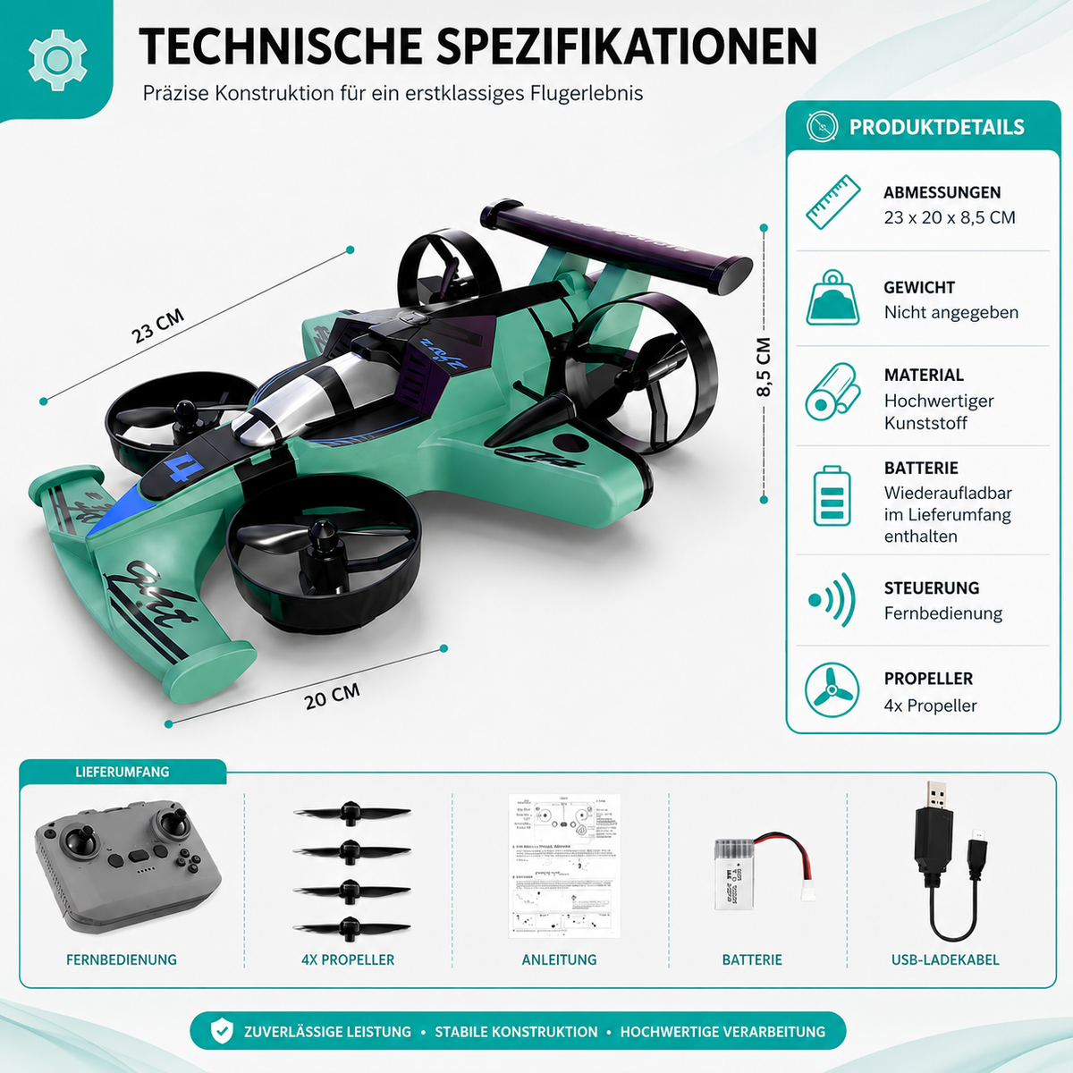 2-in-1 RC Flugzeug & Drift-Auto – Aktion in der Luft & Bin Boden