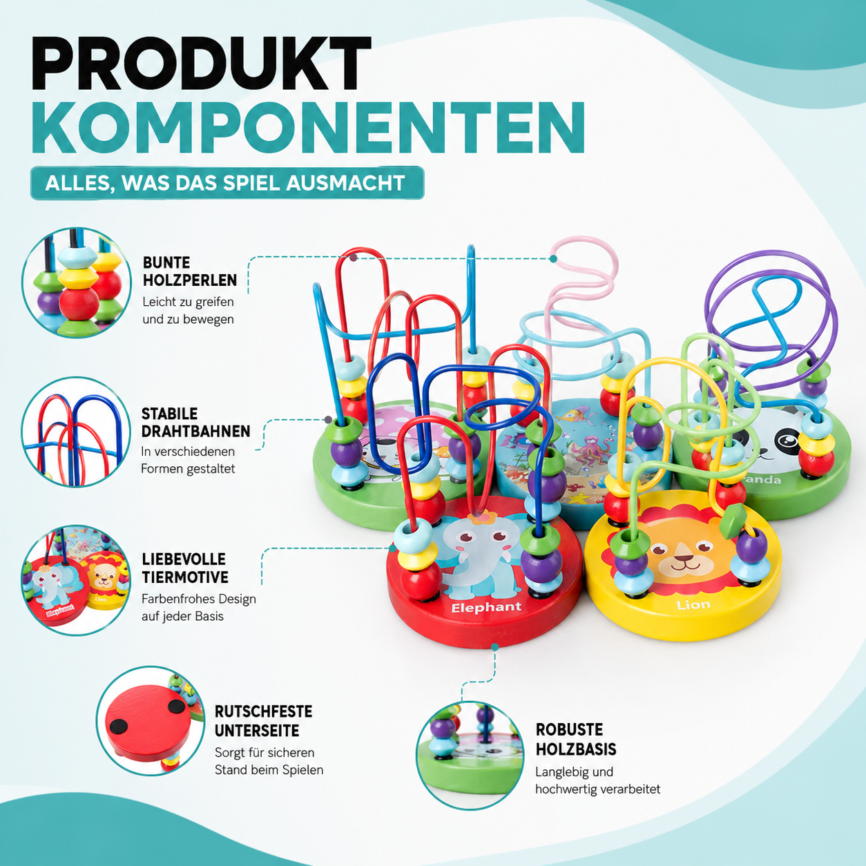 Baby Motorikspielzeug aus Holz – Montessori Lernspiel
