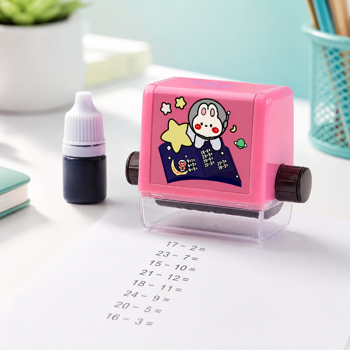 Rollenstempel für Matheübungen für Kinder Rosa-Subtraktion