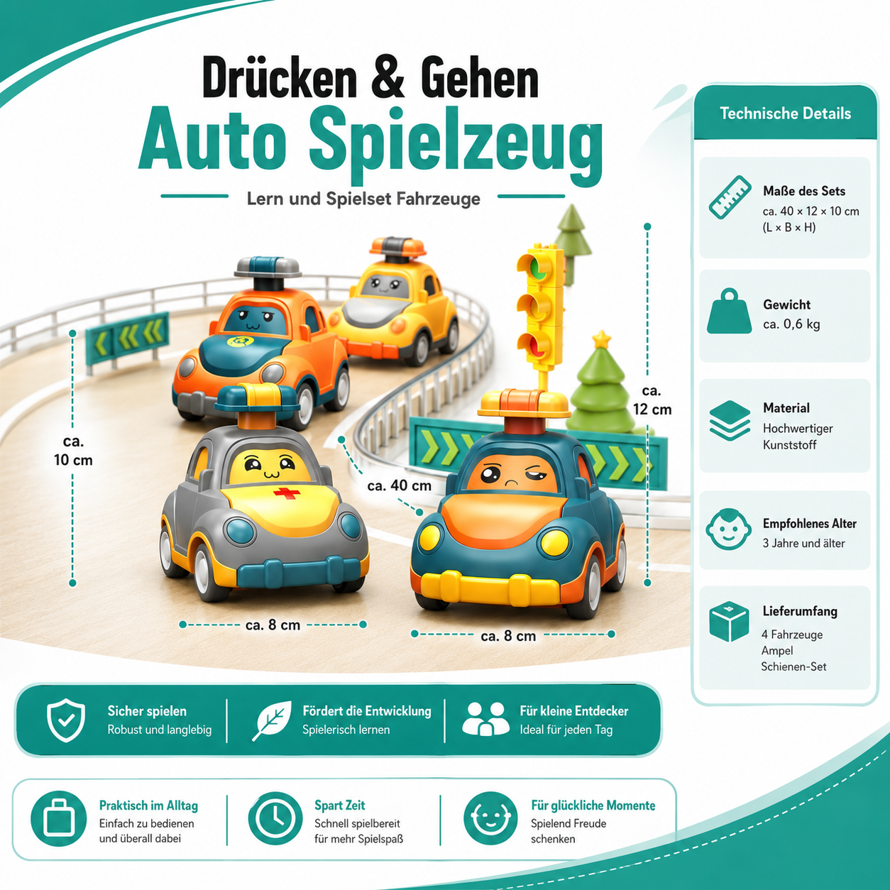 Drücken & Gehen Auto Spielzeug – Lern und Spielset Fahrzeuge