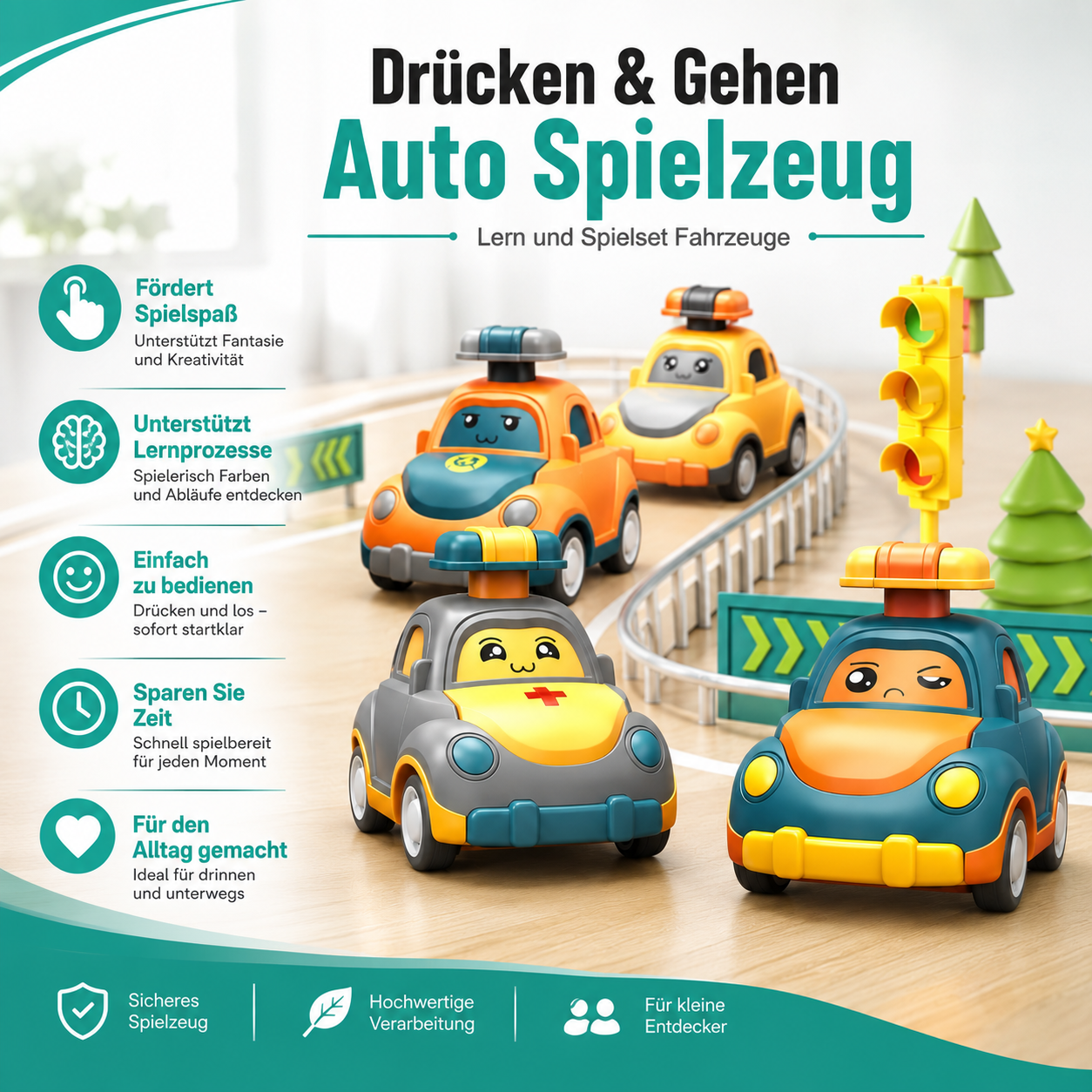 Drücken & Gehen Auto Spielzeug – Lern und Spielset Fahrzeuge