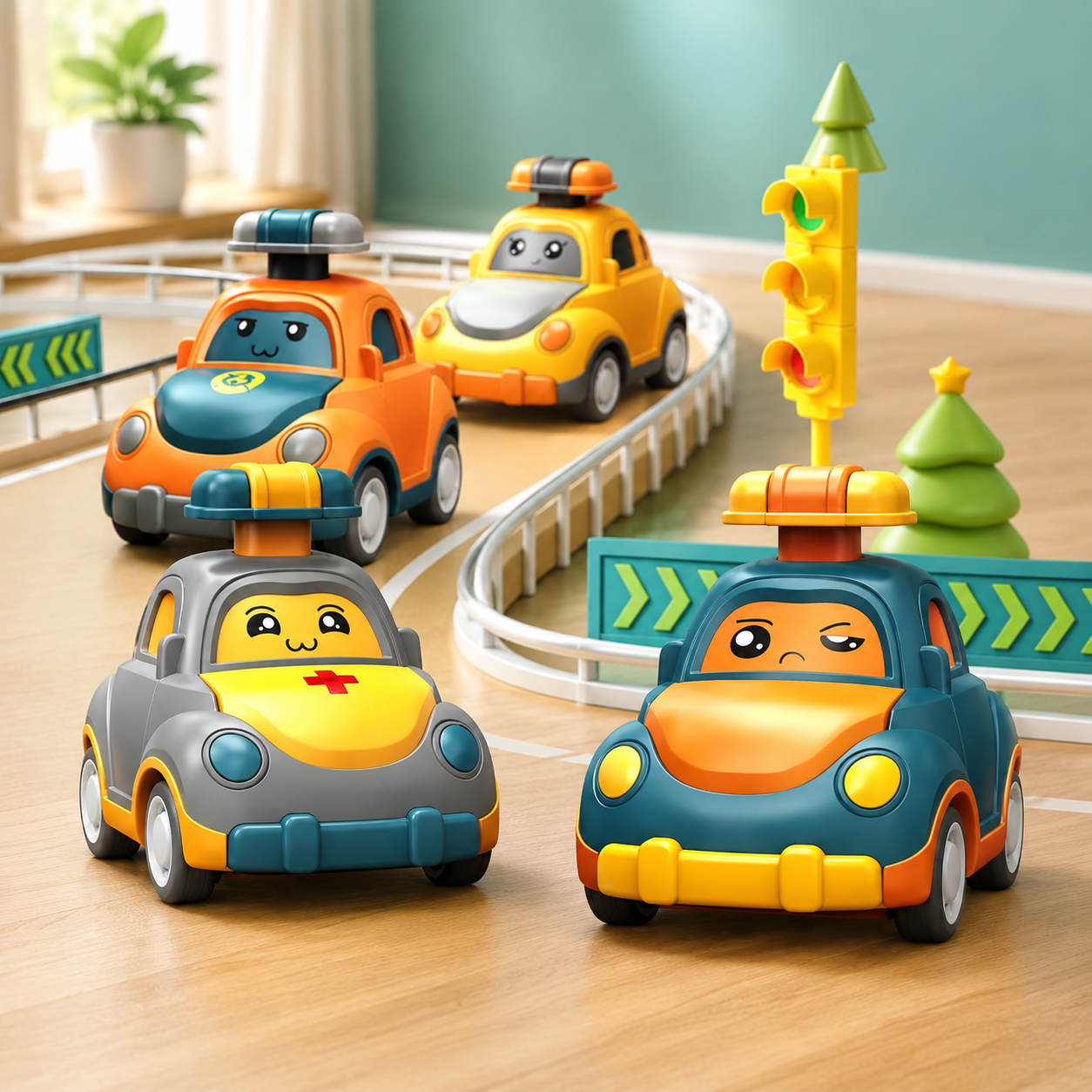 Drücken & Gehen Auto Spielzeug – Lern und Spielset Fahrzeuge Satz (4 Stück)