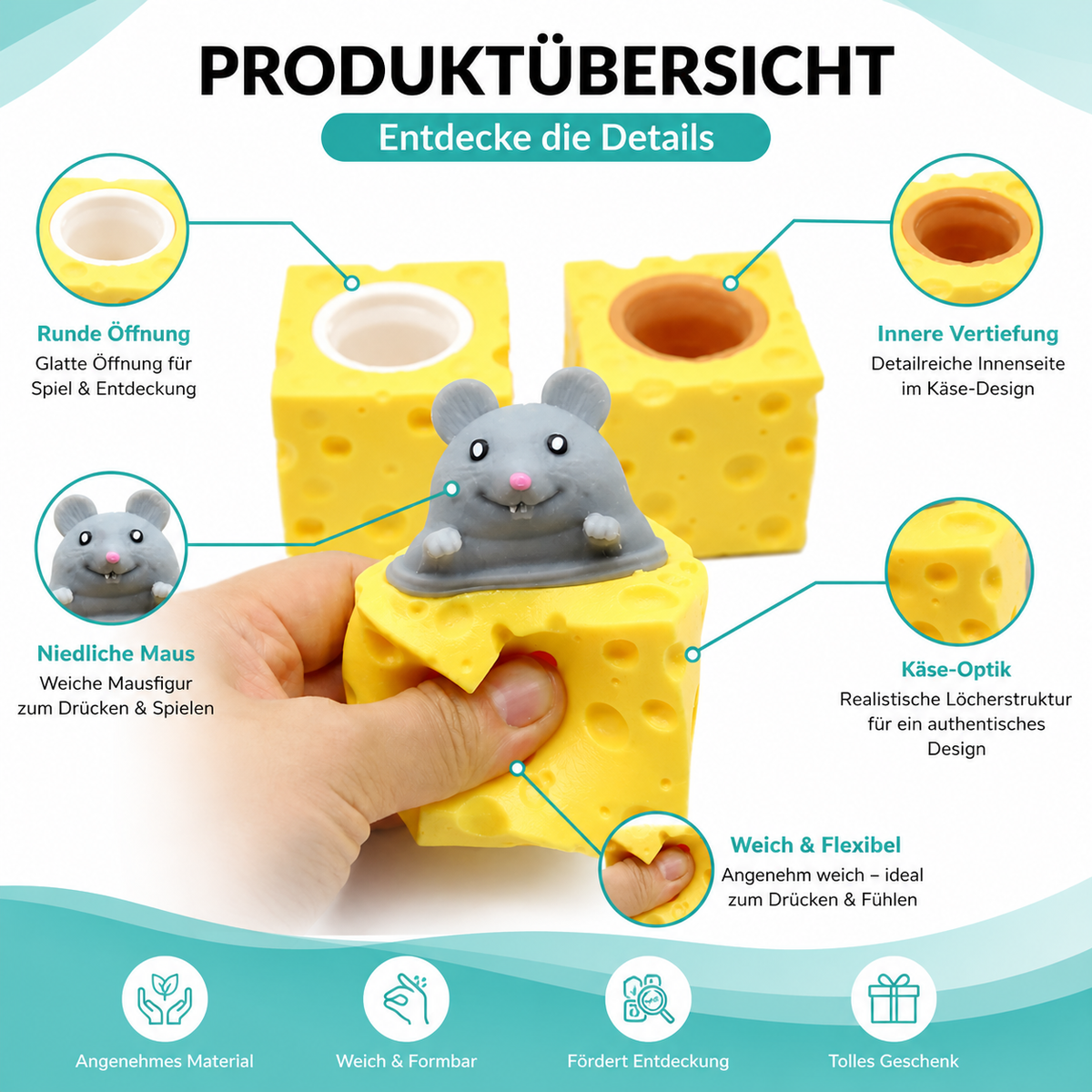 Lustig Maus & Käse Stress Spielzeug– Spiel, Spaß & Entspannung