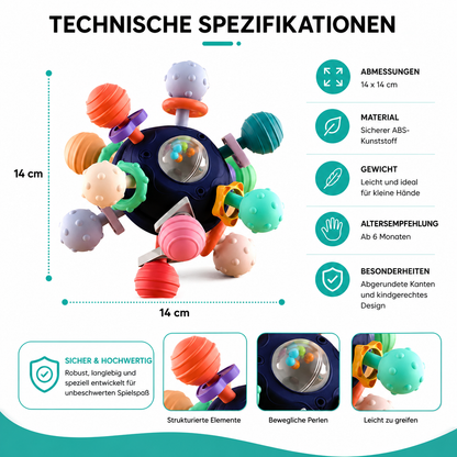 Sensorischer Montessori Beißball für Babys – Greifen, Hören, Fühlen