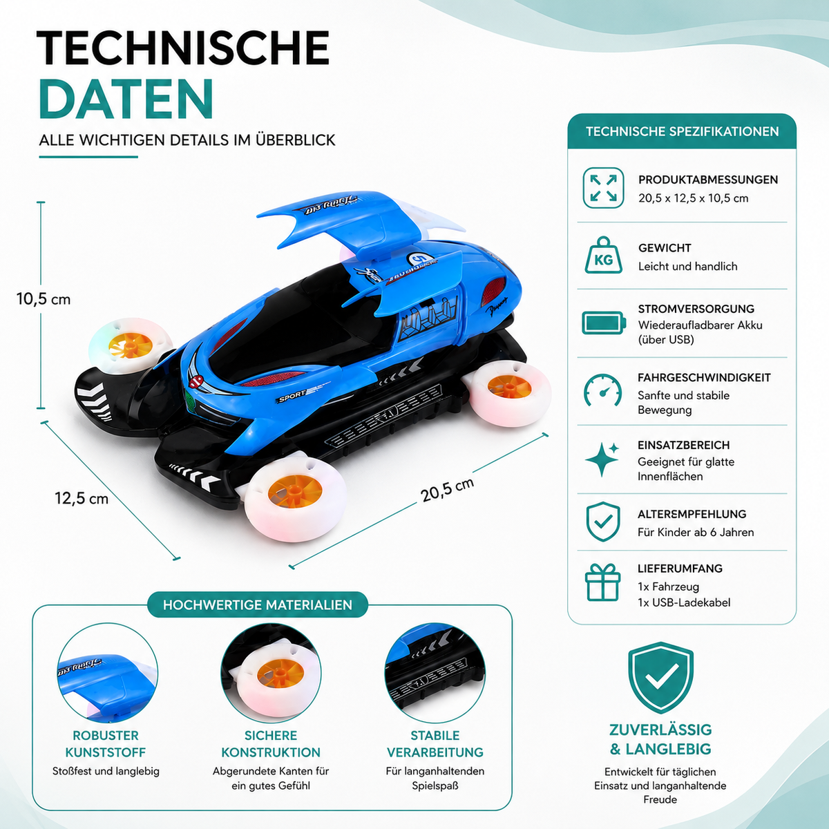 Interaktives 360° Spielzeugauto mit Licht & Musik