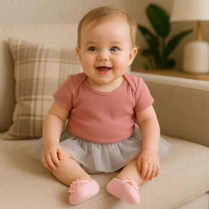 Baby Mädchen Socken mit Schleife & Blume – 3er Satz Baumwolle