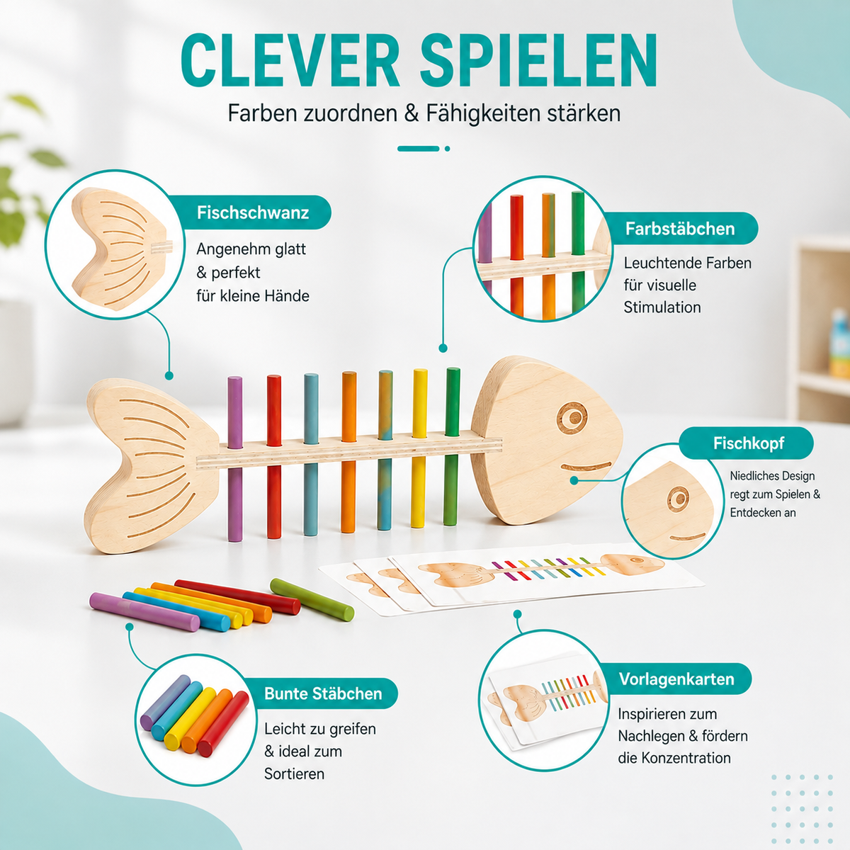 Montessori Farbzuordnung Holzspiel – Fördert Geschick & Konzentration