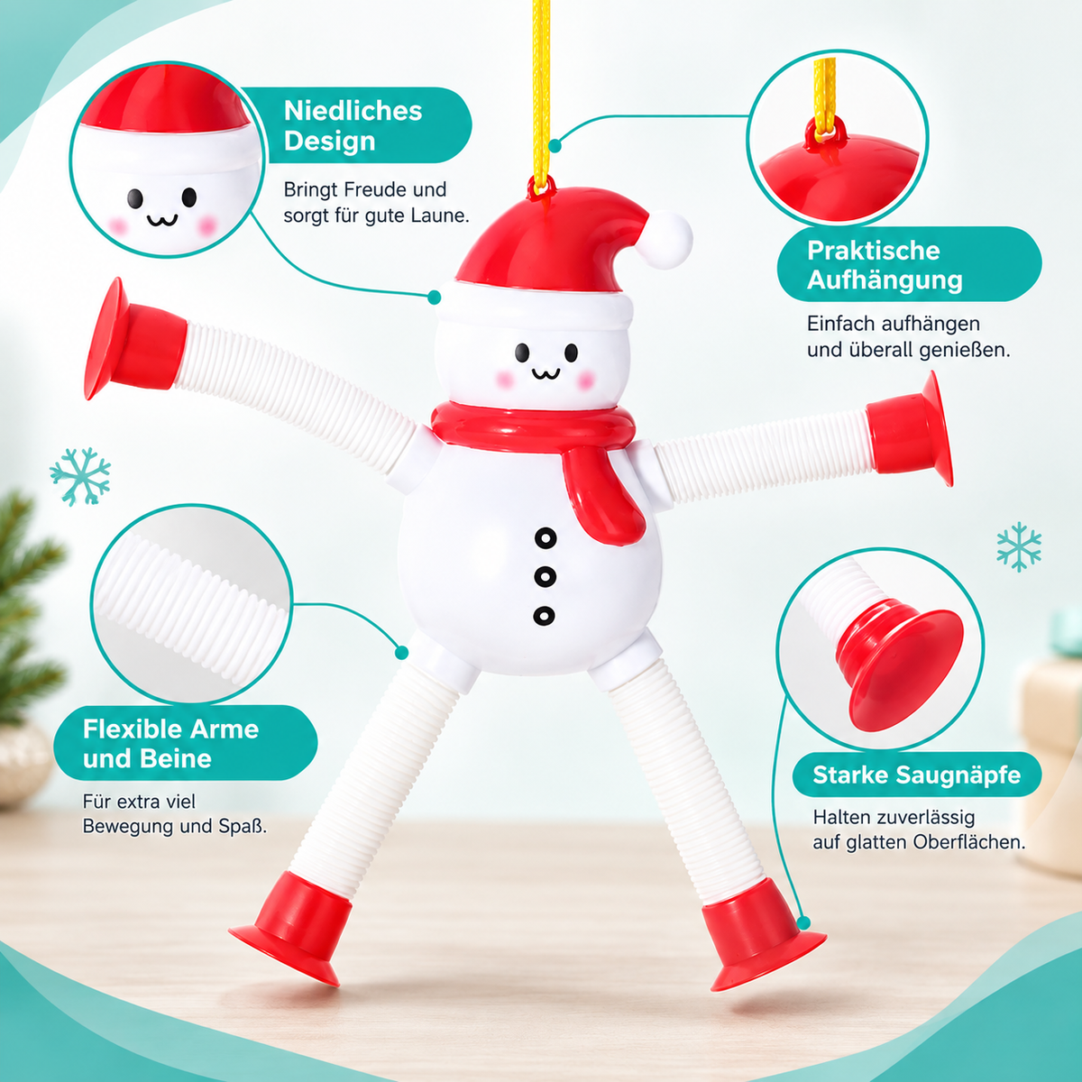 Dehnbare Weihnachtsfiguren – Weihnachtsmann, Schneemann, Elf & Lebkuchenmann