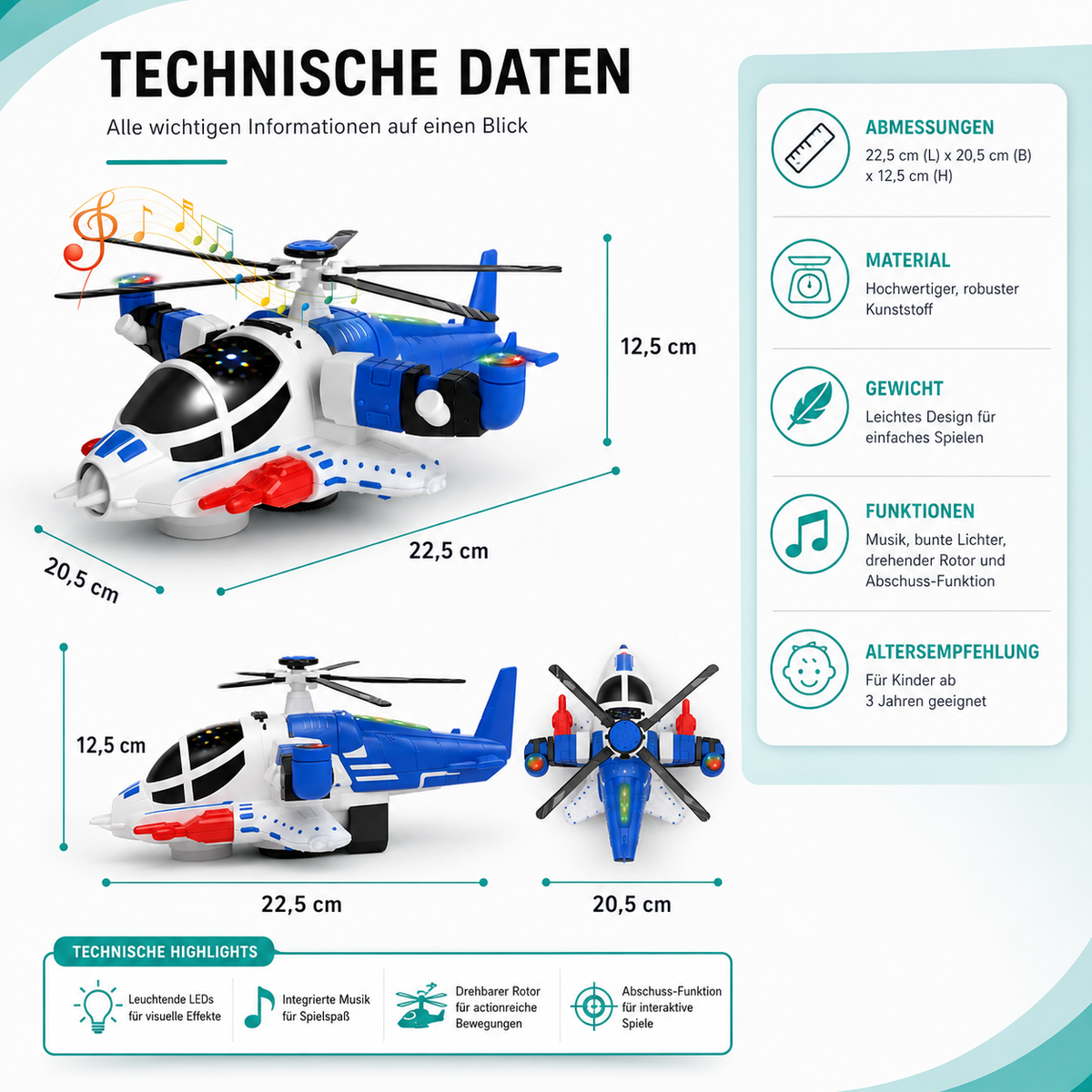 Leuchtender Helicopter mit Musik – Interaktiver Spielspaß für Kinder