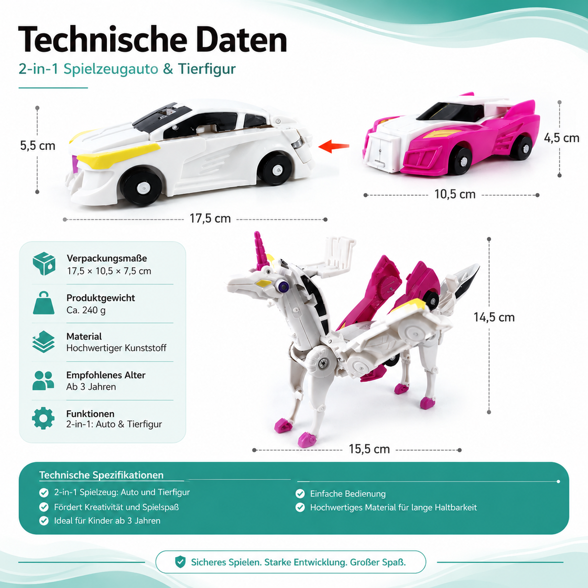 Pegasus Einhorn Spielzeugauto mit Figuren