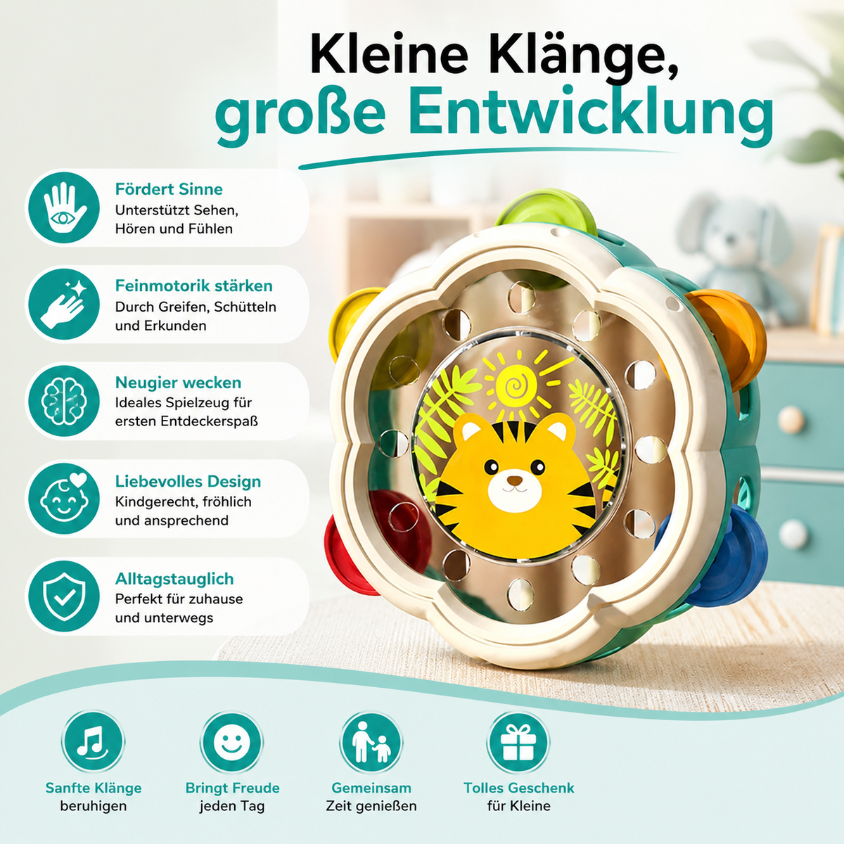 Montessori Musik Trommel für Babys – Lernen mit Spaß & Rhythmus