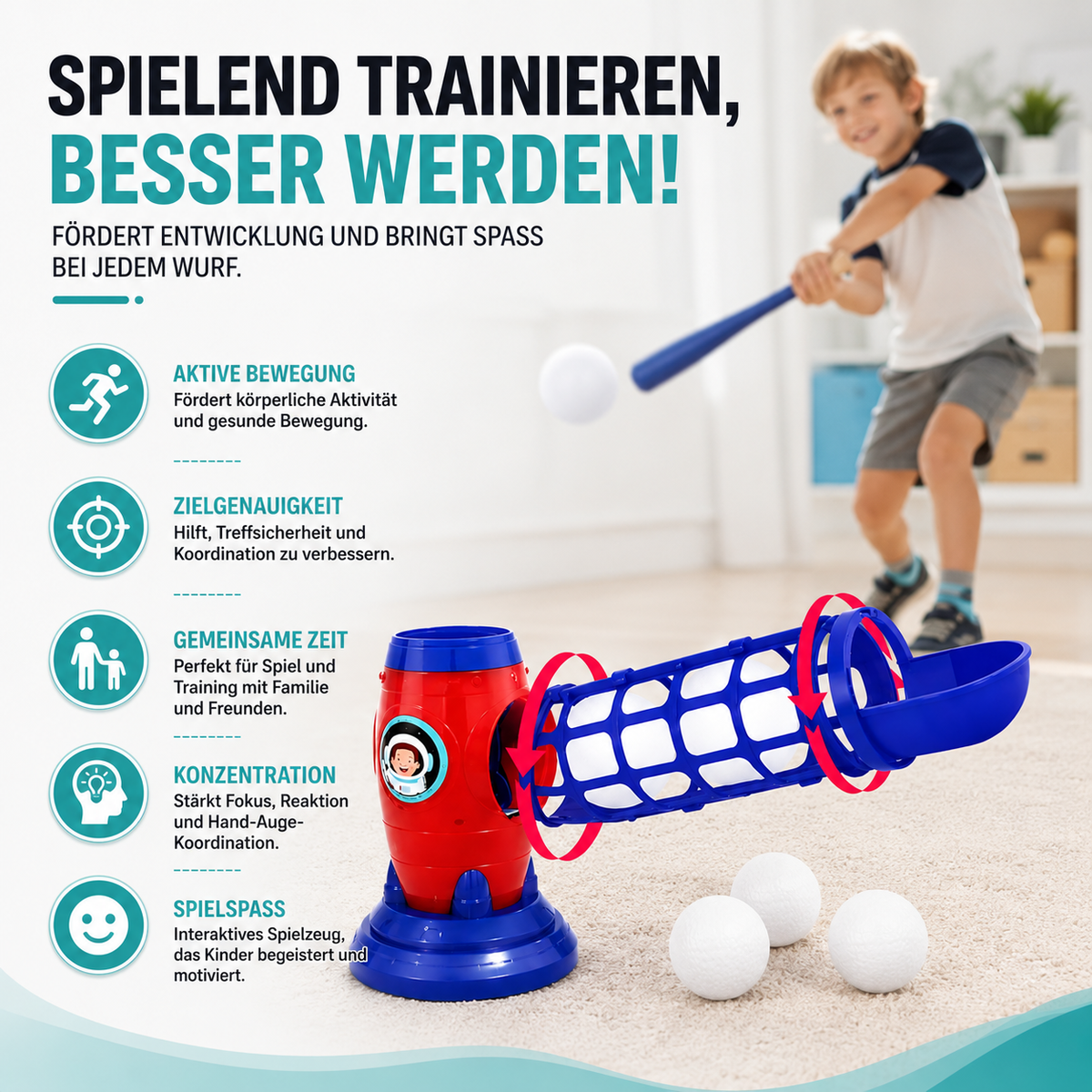 Interaktives Kinder Baseball Trainingsset mit Auto-Launcher Kugeln - 6 Stück
