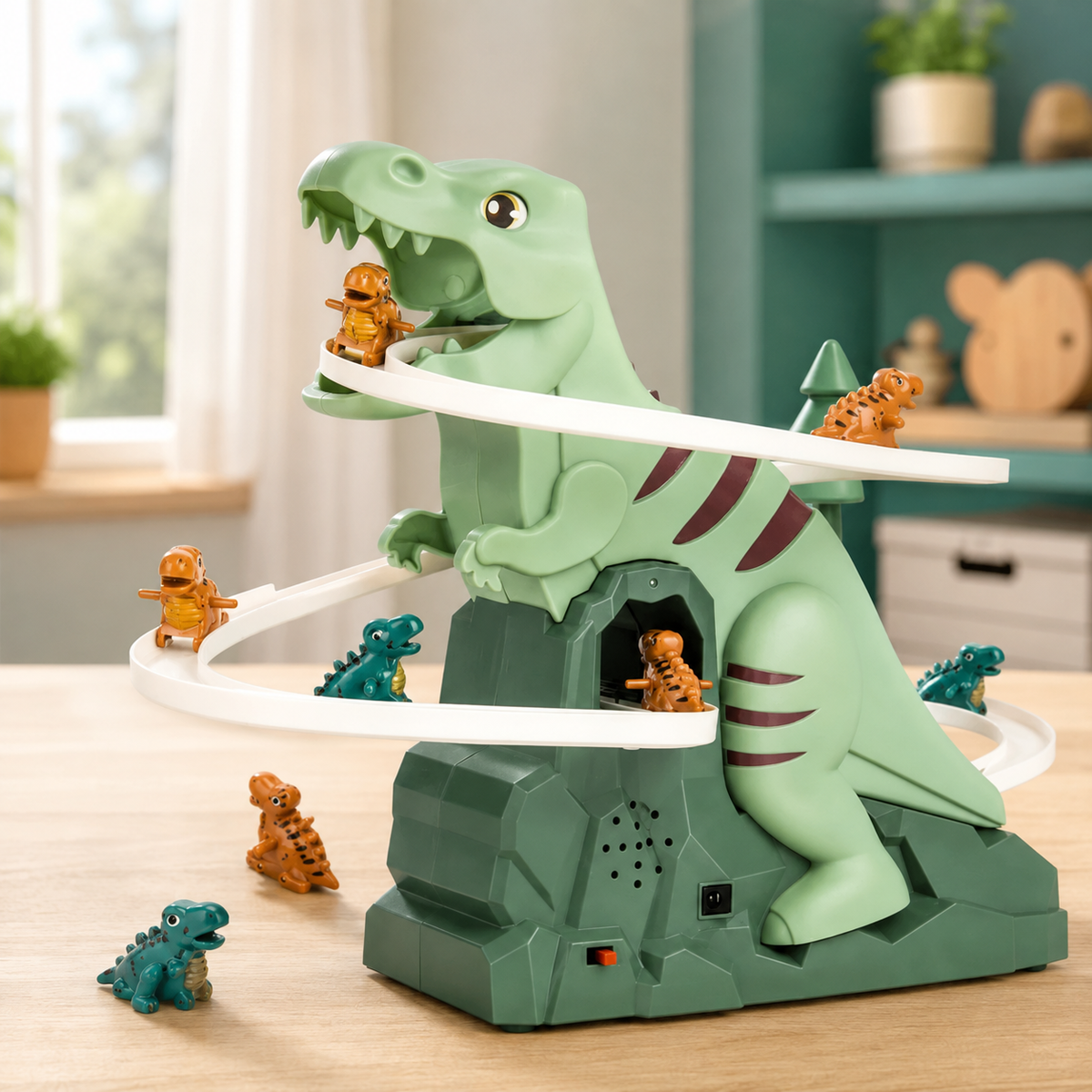 Dino-Abenteuer Rennbahn – Elektrische Spielbahn mit Musik & Bewegung für Kinder