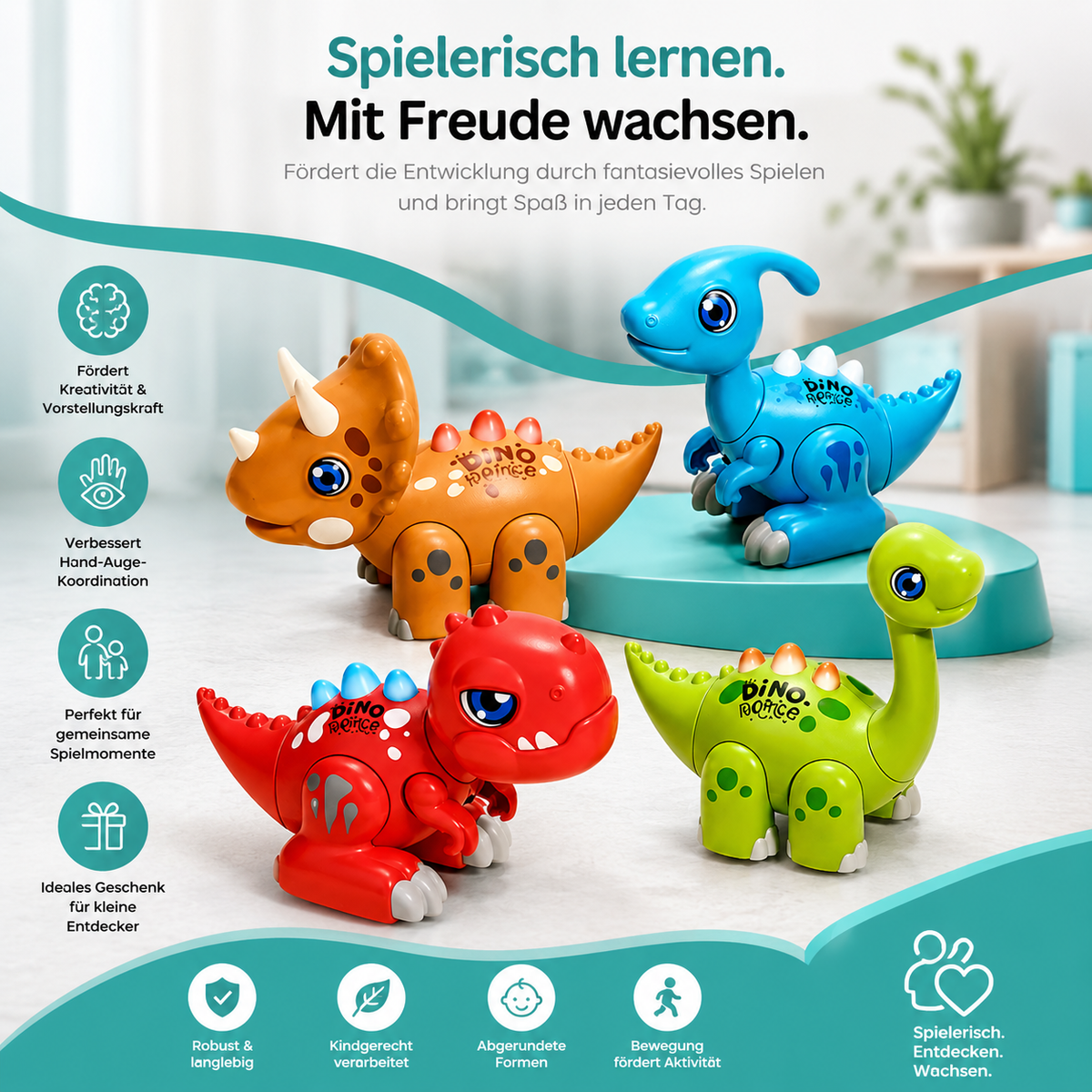 Interaktives Dino-Baukasten Spielzeug mit klang & Bewegung