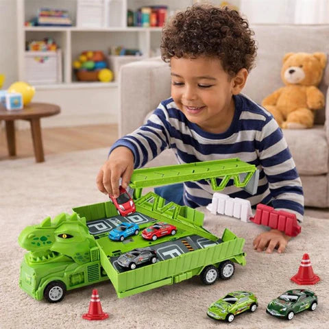 Dino Transporter Truck mit Rennautos & Garage