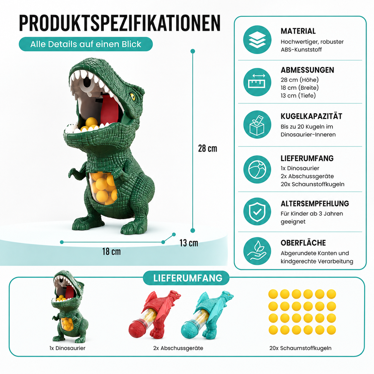 Interaktiver Dino Ball Schütze– Spiel, Aktion & Lernen vereint