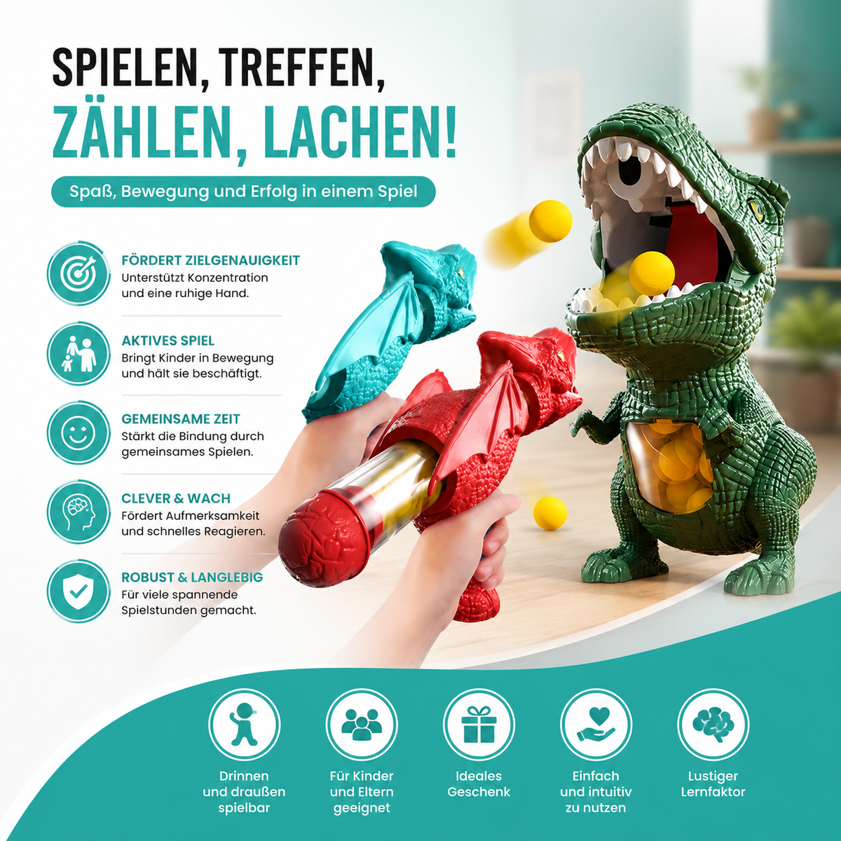 Interaktiver Dino Ball Schütze– Spiel, Aktion & Lernen vereint