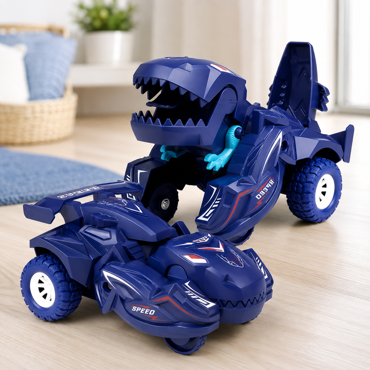 2-in-1 Dino Transformationsauto – Aktion, Geschwindigkeit & Überraschung Blau