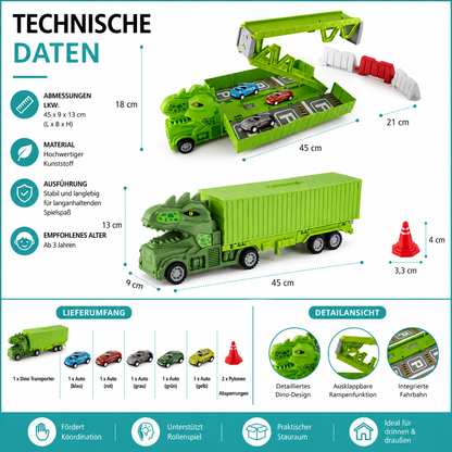 Dino Transporter Truck mit Rennautos & Garage