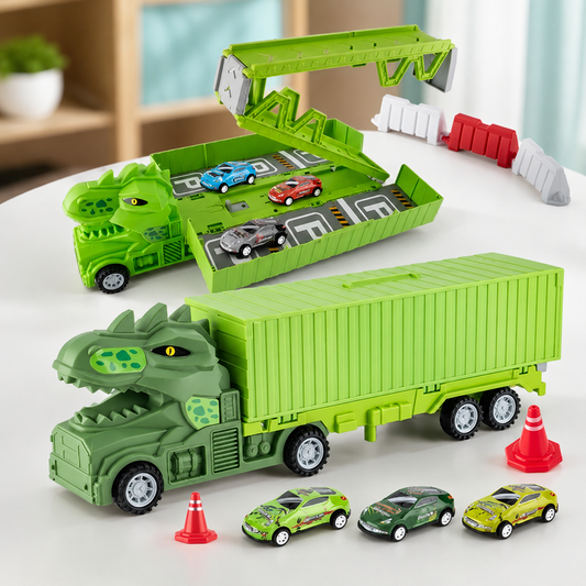 Dino Transporter Truck mit Rennautos & Garage