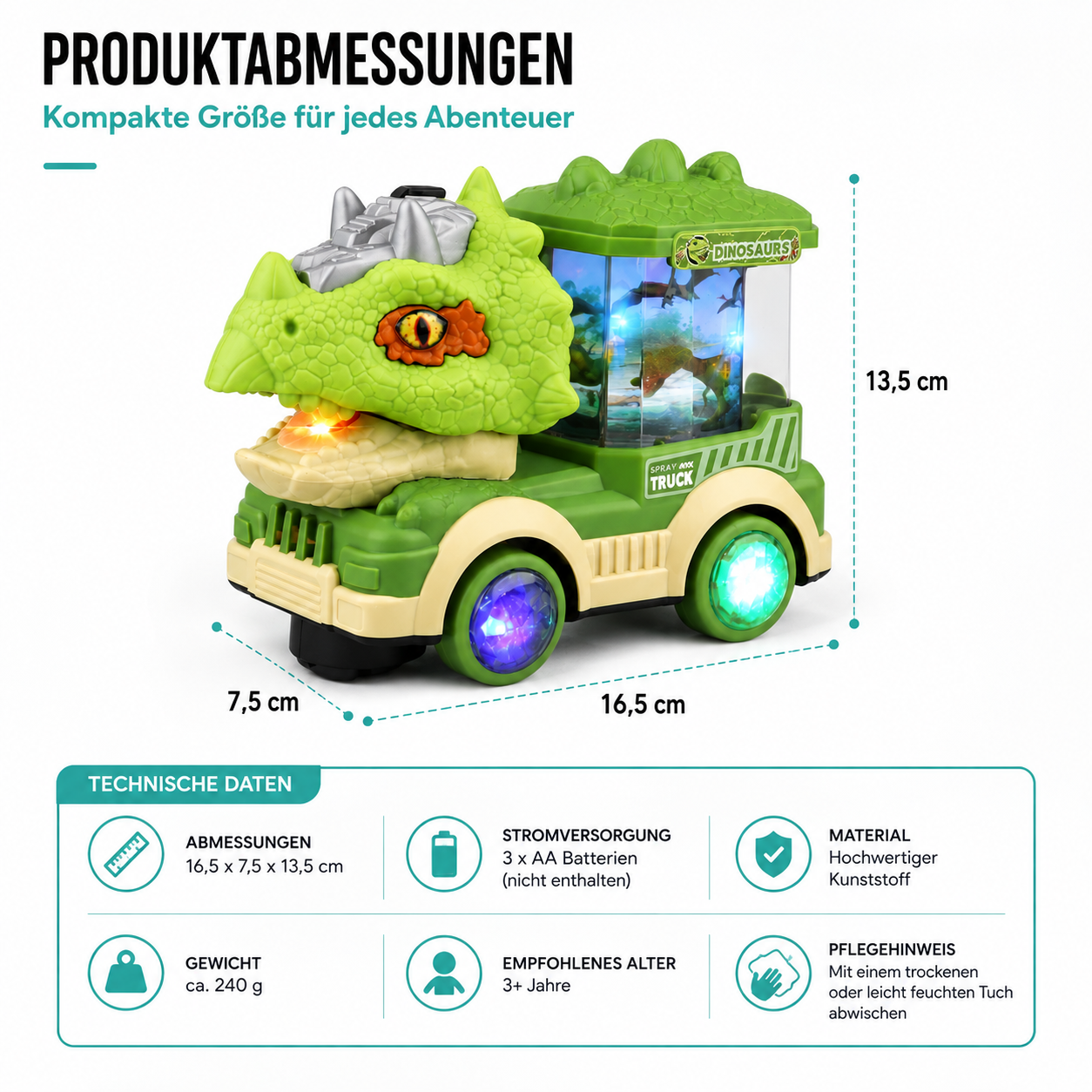 Elektrisches Dinosaurier-Spielzeugauto mit Licht & Musik für Kinder