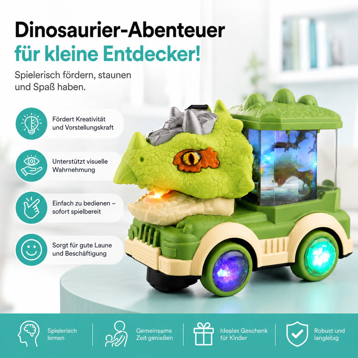 Elektrisches Dinosaurier-Spielzeugauto mit Licht & Musik für Kinder