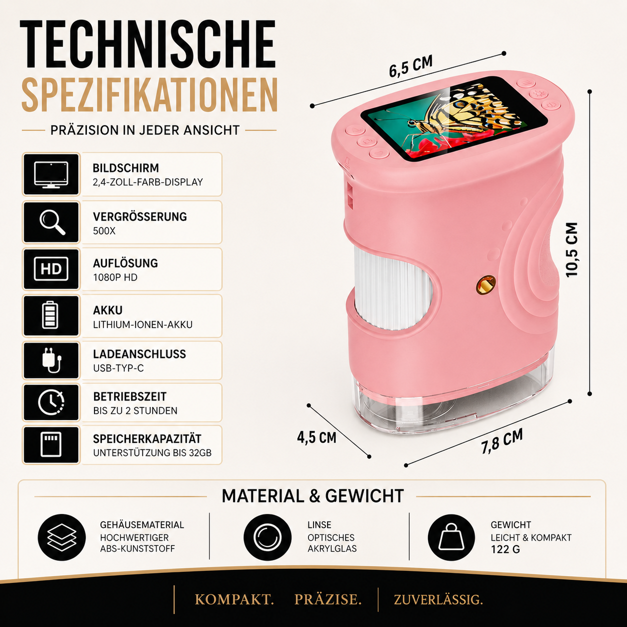 Tragbares Digitalmikroskop für Kinder & Erwachsene mit Display