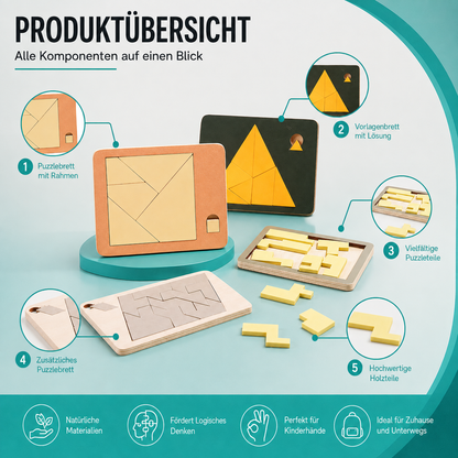 Geometrisches Puzzle mit gelben Dreiecksteilen.