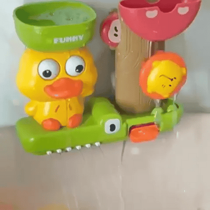 Karikatur Badeente mit Wasserrad – Spielspaß beim Baden für Kinder